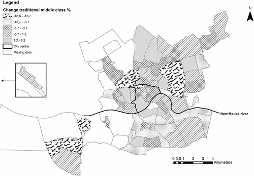 Figure 2b. (b) Change in the traditional middle class in Rotterdam, 2008–2017