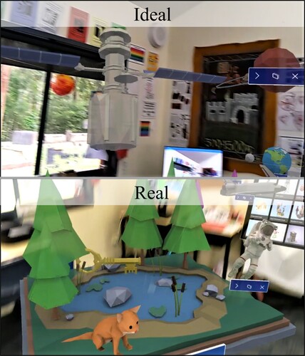 Figure 13. Liam’s 3D holographic scene: ideal and real.