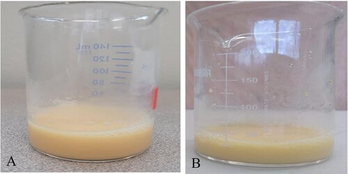 Figure 1. Visual images of the INP formed using cow (A) and goat (B) milk.