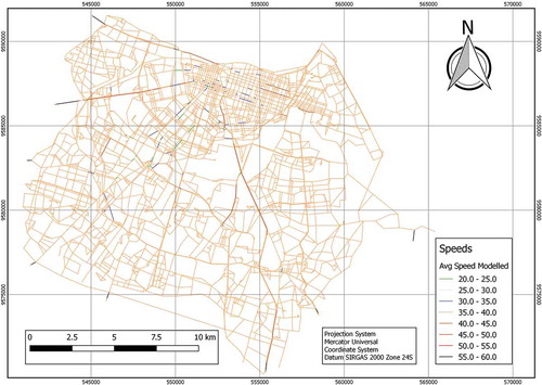 Figure 4. Road network with travel speeds (km/h) in all streets of the municipality of Fortaleza, CE