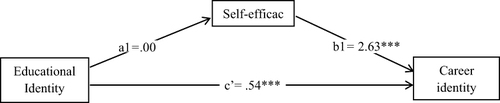 Figure 1 Mediation of self-efficacy between educational identity and career identity development.