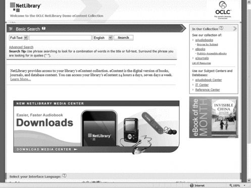 FIGURE 1 NetLibrary home page. Used with permission.