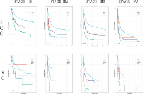 Figure 4 The impact of different treatment on CSS in patients with different stages of cervical squamous cell carcinoma and cervical adenocarcinoma.