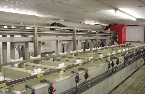 Figure 10 The electroless nickel– immersion gold (ENIG) process line.