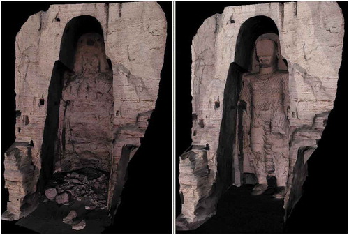 Figure 15. The Big Buddha of Bamiyan. Left: The empty niche after destruction. Right: The computer-reconstructed 3D model