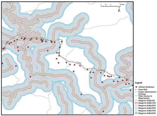 Figure 10. Superposition mapping of river buffer and military settlements.