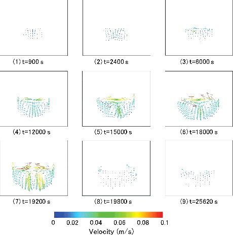 Figure 16. Calculated velocity vectors of debris melt.