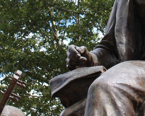 Figure 6. Detail of Moretti’s Foster statue showing “Uncle Ned” written upside-down.