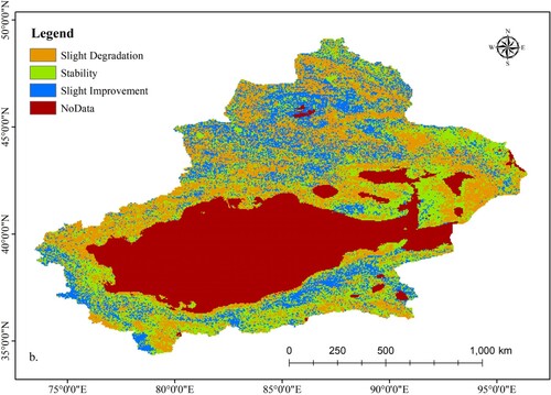 Figure 9. Spatial distribution of the variation trend of the inter-annual SD in Xinjiang from 2011 to 2019.