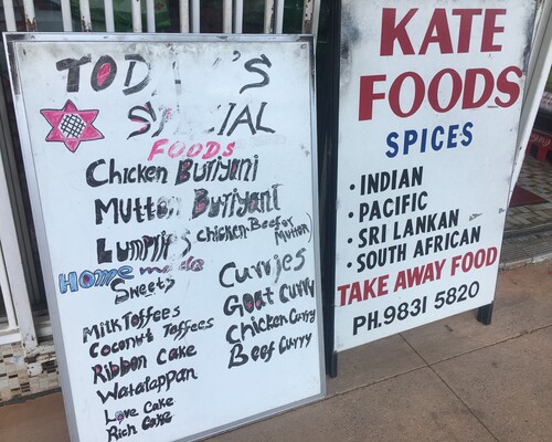 Figure 3. Portable signs outside a Sri Lankan takeaway food shop in Sydney. Photo: Author.