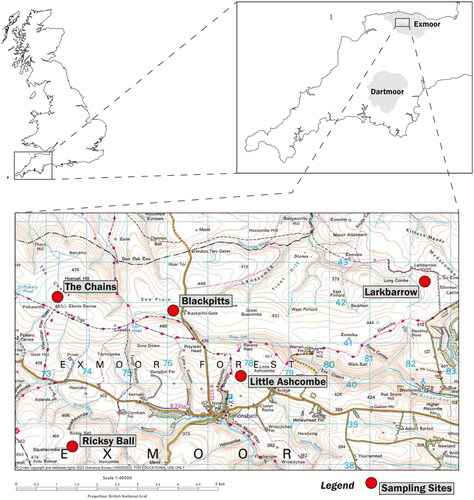 Figure 1. Map of palaeoecological sampling sites. Source. Rowney et al., Citation2023.