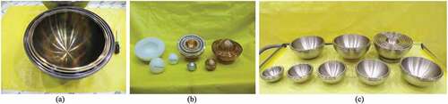 Fig. 9. Examples of nonfissile hemishells: (a) DU, (b) copper and HDPE, and (c) nickel