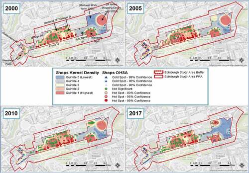 Figure 6. Spatial analysis of shops (weighted by Rateable Value per square ITZA) in Edinburgh’s PRA.