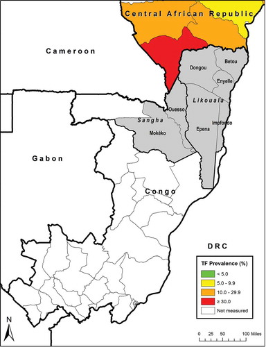 Figure 1. Map of the Republic of the Congo showing area mapped for trachoma, 2015.