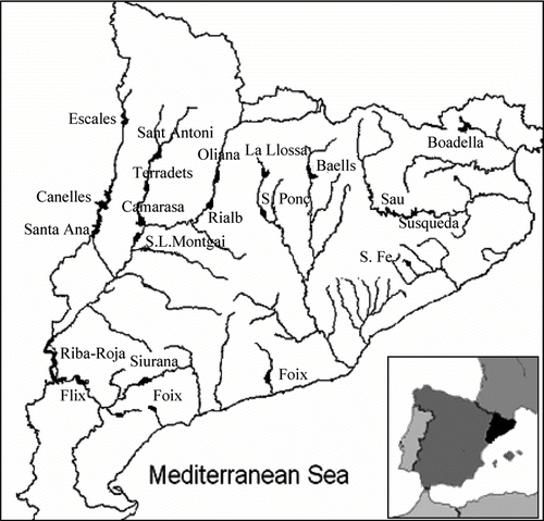 Figure 1 Study reservoirs in northeast Spain.