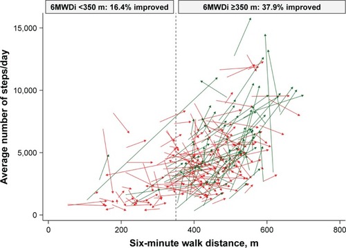 Figure 2 Changes in PA levels and six-minute walk distance, according to group.
