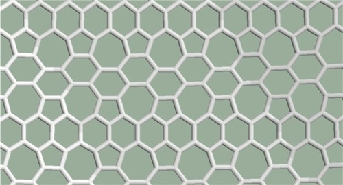 Figure 4 Horizontal defect lines consisting of pentagon–heptagon pairs are constructed between the hexagonal lines.