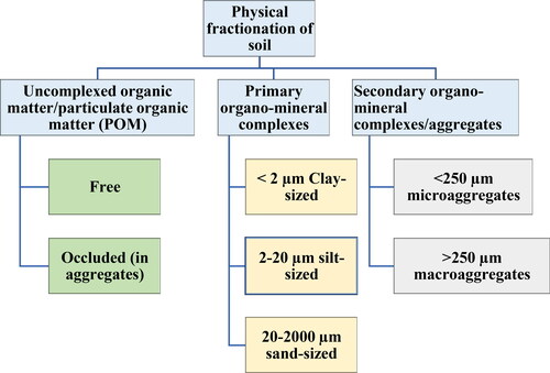 Figure 7. Physical fractionation of soil organic matter. Reconstructed from [Citation88]