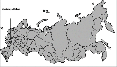 Figure 1a Map of Russia and Lipetskaya Oblast.