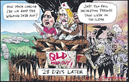 Figure 4. “Qld Border” by Johannes Leak, The Weekend Australian, 23 May 2020. Reproduced with permission from Johannes Leak and The Australian.