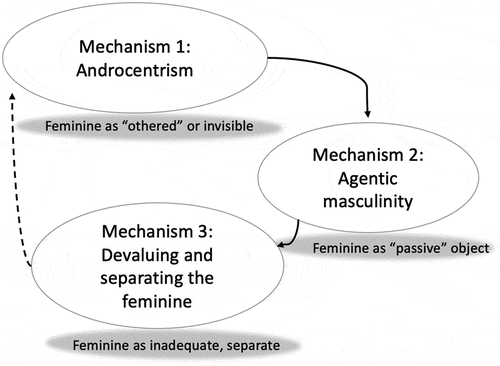 Figure 1. Three mechanisms of the gender order illustrating their shadow sides and feedback loop.