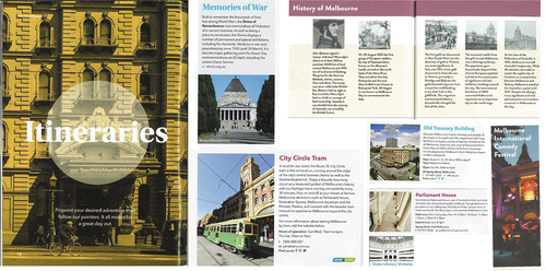 Figure 6. Some of the architecture featured in Melbourne’s Official Visitor Guide 2019. Printed brochure. Courtesy: City of Melbourne, Visit Melbourne and Insider Guides.