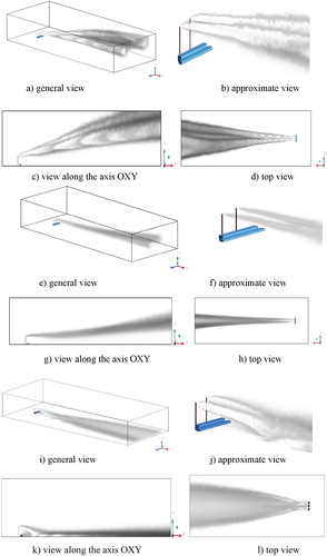 Figure 27. Visualization of the spread of concentrations: (a-d) CO and CO2, (e-h) NO and NO2, (i-l) NO2 and HNO3.