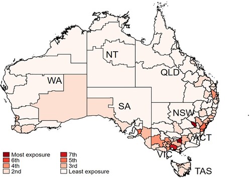 Figure 2. Changes in local exposure to Chinese imports per worker, 1991–2006.Note and sources: See Table 1.