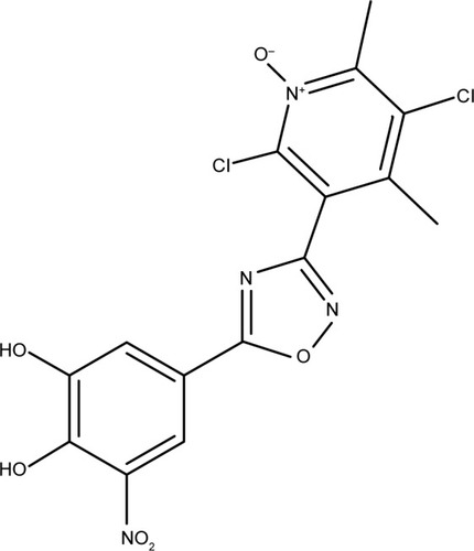 Figure 2 Chemical structure of OPC (2,5-dichloro-3-[5-(3,4-dihydroxy-5-nitrophenyl]-1,2-4-oxadiazol-3-yl)-4,6-dimethylpyridine 1-oxide).