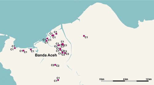 Figure 10. The distribution of Type C stones. All Type C stones are distributed in clusters across the western half of our survey area. None were found at Lamreh.
