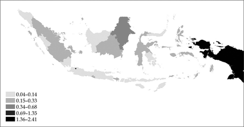 FIGURE 7  HIV Prevalence Rates among the Adult Population, by Province (%) Source: National AIDS Commission (Citation2011).