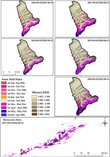 Figure 14. Variation of snow melt dates over the six hydrological years at the Moroccan Atlas Mountain range.