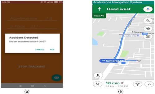 Figure 12. (a) Accident detected (b) ambulance interface.