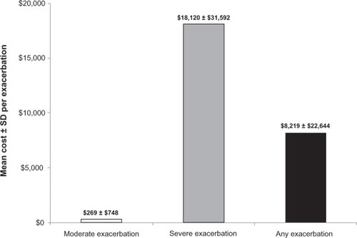Figure 5 Mean ± SD cost per exacerbation during the follow-up year among overall patients.
