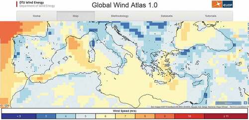 Figure 1. Global wind Atlas 1.0 web page, which highlighted the perimeter of the area of interest