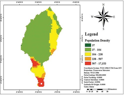 Figure 3. Population density map of the study area.