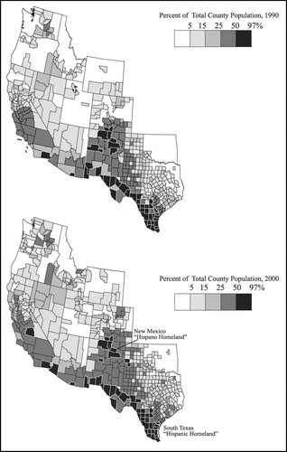 Figure 6 Hispanics in the West, 1990 and 2000.