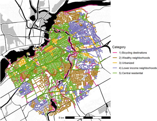Figure 1. The Ottawa streetscape categories. Basemap tiles by Stamen Design, under CC BY 3.0. Data by OpenStreetMap, under ODbL.