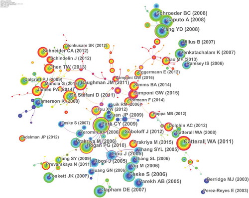 Figure 5. The analysis of Co-cited references: Co-citation network of references from publications on calcium channel research.