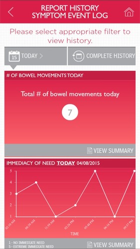 Figure 7 The IBS-D electronic PRO mobile application: IBS-D Symptom Event Log report history.
