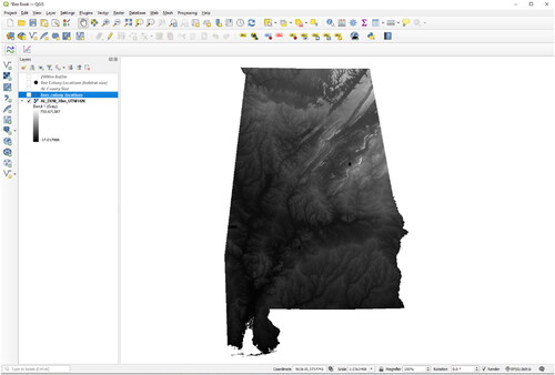 Figure 60. Result after adding the digital elevation model and zooming to its extent.