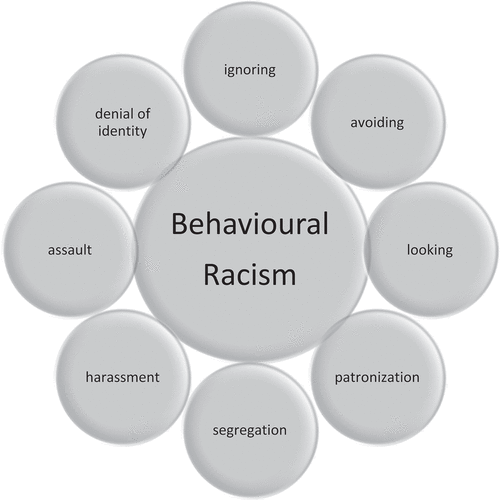 Figure 1. Eight behaviours identified in Mellor (Citation2003) behavioural racism category.