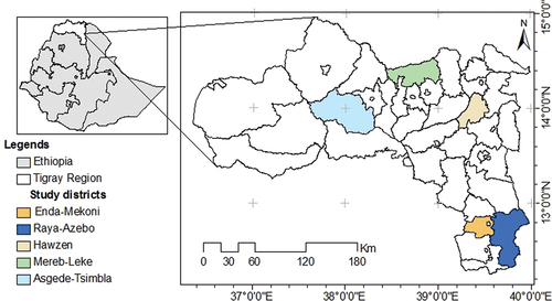 Figure 1. Map of study districts in the Tigray region of northern Ethiopia.