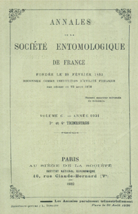 Cover image for Annales de la Société entomologique de France (N.S.), Volume 100, Issue 3-4, 1931