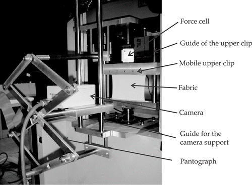 Figure 3. Experimental device for biaxial-induced tension equipped with the camera–pantograph system.