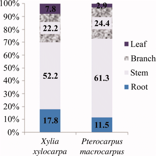 Figure 2. Biomass (carbon) allocation of the two species.