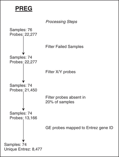 Figure 2. PREG gene expression array probe and sample filtering summary for major processing steps