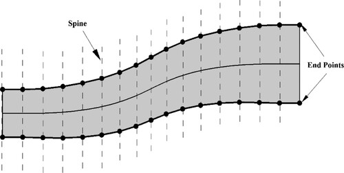 Figure 1. Simulation of a 2D S-shaped duct with balls and spines.
