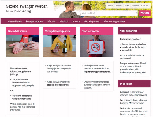 Figure 2. The website ‘gezondzwangerworden.be’.