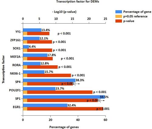 Figure 4 The column chart of transcription factor for DEmiRNAs, the top10 was showed.